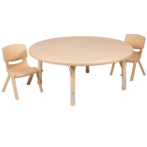 Flash Furniture YU-YCX-0053-2-ROUND-TBL-NAT-R-GG Round Natural Plastic Height Adjustable Activity Table Set with 2 Chairs, 45&quot;