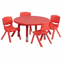 Flash Furniture YU-YCX-0073-2-ROUND-TBL-RED-E-GG Round Adjustable Red Plastic Activity Table Set 33&quot; with 4 School Stack Chairs