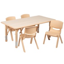 Flash Furniture YU-YCY-060-0034-RECT-TBL-NAT-GG Rectangular Natural Plastic Adjustable Activity Table Set with 4 Chairs, 23-5/8&quot;W x 47-1/4&quot;L 