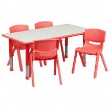 Flash Furniture YU-YCY-060-0034-RECT-TBL-RED-GG Adjustable Rectangular Red Plastic Activity Table Set with 4 School Chairs, 23-5/8 x 47-1/4