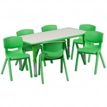 Flash Furniture YU-YCY-060-0036-RECT-TBL-GREEN-GG Adjustable Rectangular Green Plastic Activity Table Set with 6 School Chairs, 23-5/8 x 47-1/4