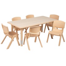 Flash Furniture YU-YCY-060-0036-RECT-TBL-NAT-GG Rectangular Natural Plastic Adjustable Activity Table Set with 6 Chairs, 23-5/8&quot;W x 47-1/4&quot;L 