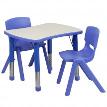 Flash Furniture YU-YCY-098-0032-RECT-TBL-BLUE-GG Adjustable Blue Plastic Activity Table Set with 2 School Stack Chairs 21-7/8&quot; x 26-5/8&quot;