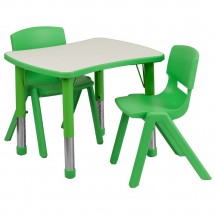 Flash Furniture YU-YCY-098-0032-RECT-TBL-GREEN-GG Adjustable Green Plastic Activity Table Set with 2 School Stack Chairs 21-7/8&quot; x 26-5/8&quot;