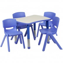 Flash Furniture YU-YCY-098-0034-RECT-TBL-BLUE-GG Adjustable Blue Plastic Activity Table Set with 4 School Stack Chairs, 21-7/8&quot; x 26-5/8&quot;