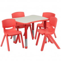 Flash Furniture YU-YCY-098-0034-RECT-TBL-RED-GG Adjustable Red Plastic Activity Table Set with 4 School Stack Chairs 21-7/8&quot; x 26-5/8&quot;