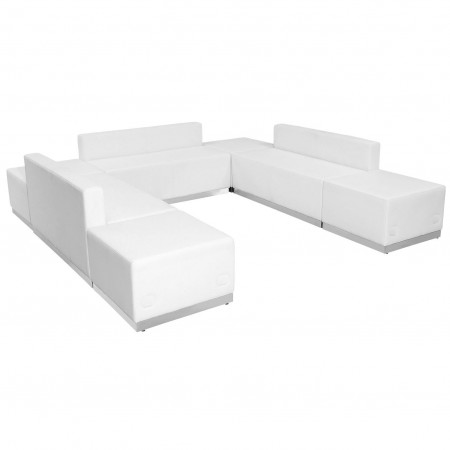 Flash Furniture ZB-803-660-SET-WH-GG HERCULES Alon Series White Leather Reception Ottoman Configuration, 7-Pieces