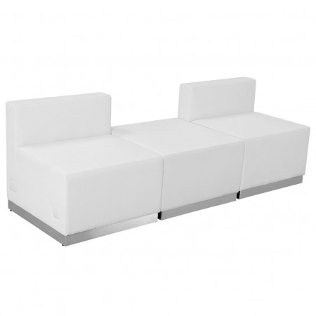 Flash Furniture ZB-803-670-SET-WH-GG HERCULES Alon Series White Leather Reception Ottoman Configuration, 3-Pieces