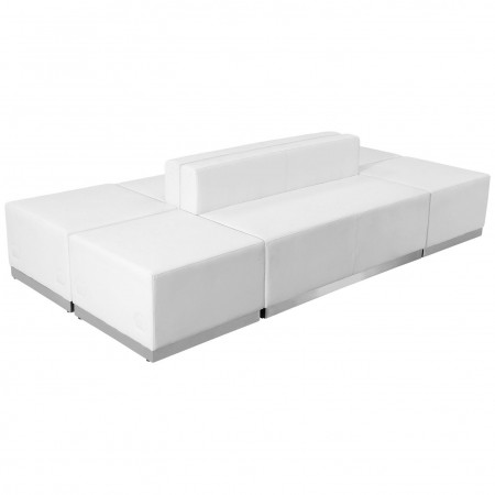 Flash Furniture ZB-803-690-SET-WH-GG HERCULES Alon Series White Leather Reception Ottoman Configuration, 6-Pieces