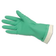 Flock-Lined Nitrile Gloves, One Size, Green, 12 Pairs