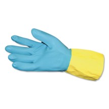 Impact Flocked Lined Neoprene Over Latex Gloves, Powder-Free, Blue/Yellow, Large, 12 Pairs/Carton
