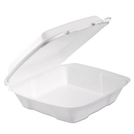 Dart White Foam Containers with Perforated Hinged Lid, 9" x 9-2/5" x 3" , 200/Carton