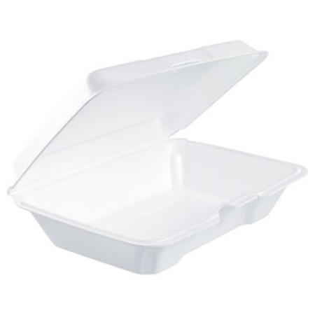 Dart Foam Hinged Lid Containers, 6-2/5" W x 9-3/10" D x 2-3/5" H, White,, 200/Carton