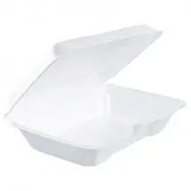Dart Foam Hinged Lid Containers, 6-2/5&quot; W x 9-3/10&quot; D x 2-3/5&quot; H, White,, 200/Carton