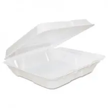 Dart White Foam Hinged Lid Containers, 8&quot; x 7.5&quot; x 2-1/4&quot;, 200/Carton