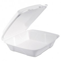 Dart White Foam Hinged Lid Containers, 9&quot; x 9&quot; x 3&quot;, 200/Carton