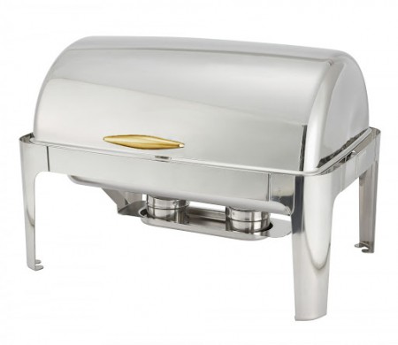 Full Size Stainless Steel Roll-Top Chafer 8 Qt. with Gold Handle