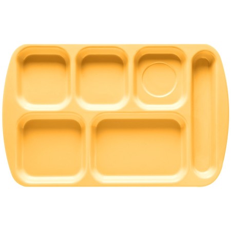 GET Enterprises TR-151-BY Bright Yellow Melamine Right Hand 6-Compartment Tray 15-1/2" x 10" - 1 doz