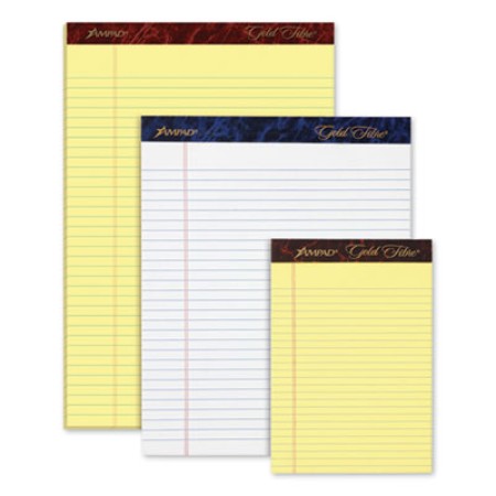 Gold Fibre Writing Pads, Wide/Legal Rule, 8.5 x 11.75, Canary, 50 Sheets, Dozen