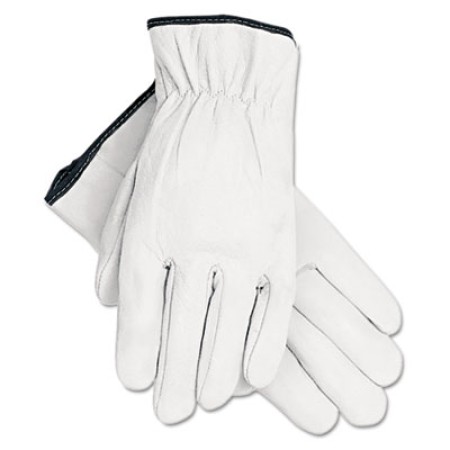 Grain Goatskin Driver Gloves, White, Medium, 12 Pairs