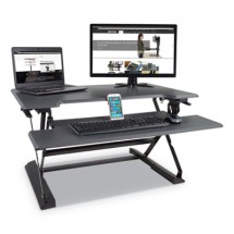 High Rise Height Adjustable Standing Desk with Keyboard Tray, 36w x 31.25d x 21h, Gray/Black