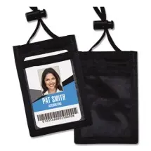 ID Badge Holder w/Convention Neck Pouch, Vertical, 2 3/4 x 3 1/2, Black, 12/Pack