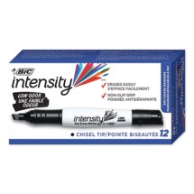 BIC Intensity Low Odor Dry Erase Marker, Broad Chisel Tip, Black, 12/Pack