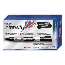 BIC Intensity Tank-Style Advanced Dry Erase Marker, Broad Chisel Tip, Black, 12/Pack