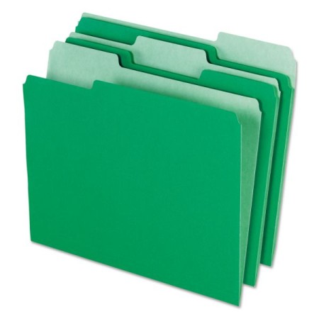 Interior File Folders, 1/3-Cut Tabs, Letter Size, Bright Green, 100/Box