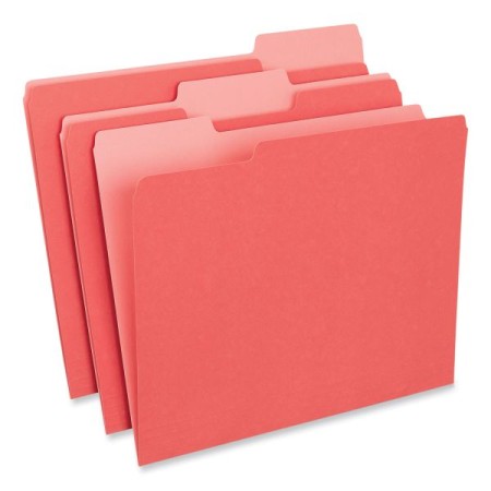 Interior File Folders, 1/3-Cut Tabs, Letter Size, Red, 100/Box
