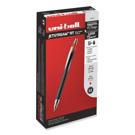 Jetstream RT Retractable Roller Ball Pen, Bold 1mm, Red Ink, Black Barrel