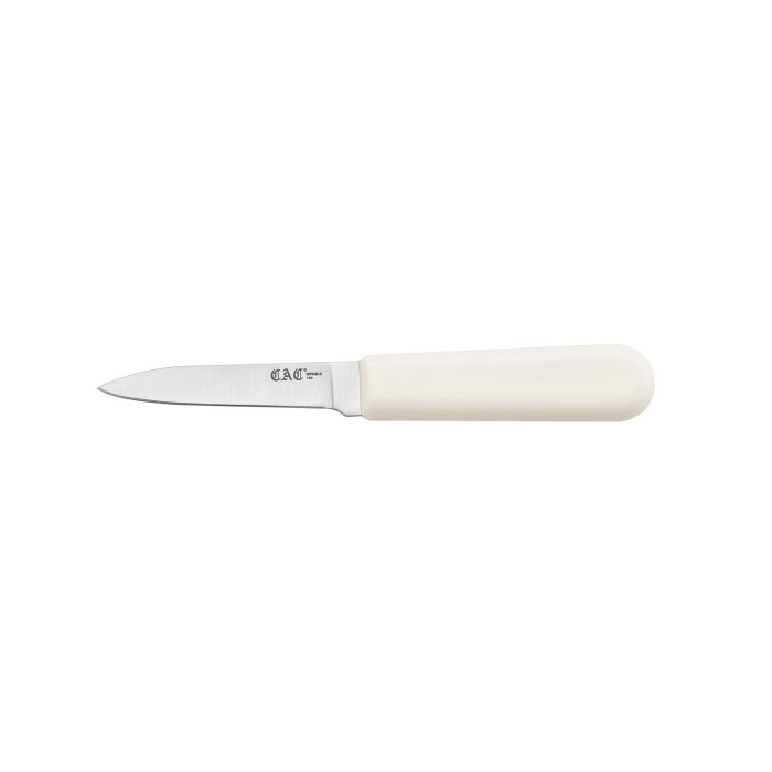 CAC China KPHD-3 Paring Knife with Pointed Tip, White Plastic Handle 3"