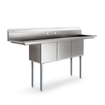 Koolmore KM-SC151514-15B316 Three Compartment 16-Gauge Stainless Steel Sink with Two Drainboards 75&quot;