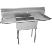 Koolmore SB121610-16B3 Two Compartment Stainless Steel Sink with Two Drainboards 56&quot;