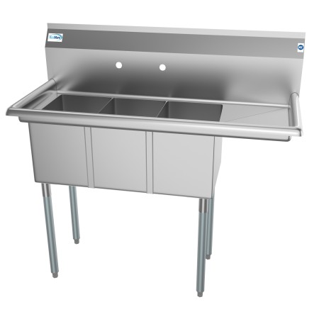 Koolmore SC101410-12R3 Three Compartment Stainless Steel Sink with Right Drainboard 45"