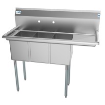 Koolmore SC101410-12R3 Three Compartment Stainless Steel Sink with Right Drainboard 45&quot;