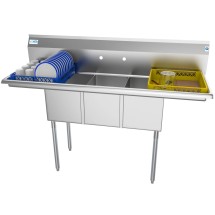 Koolmore SC121610-12B3 Three Compartment Stainless Steel Sink with Two Drainboards 60&quot;