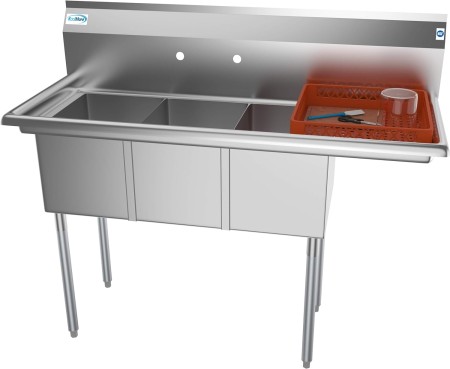 Koolmore SC121610-12R3 Three Compartment Stainless Steel Sink with Right Drainboard 51"