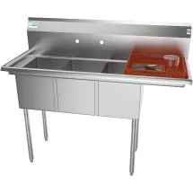 Koolmore SC121610-12R3 Three Compartment Stainless Steel Sink with Right Drainboard 51&quot;