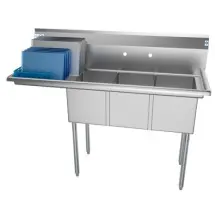 Koolmore SC121610-16L3 Three Compartment Stainless Steel Sink with Left Drainboard 55&quot;