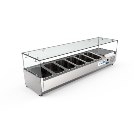 Koolmore SCDC-6P-SG Six Pan Countertop Refrigerated Prep Station with Sneeze Guard 59"