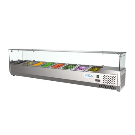 Koolmore SCDC-8P-SG Eight Pan Countertop Refrigerated Condiment Prep Station with Sneeze Guard 71"