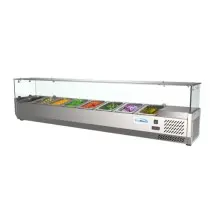 Koolmore SCDC-8P-SG Eight Pan Countertop Refrigerated Condiment Prep Station with Sneeze Guard 71&quot;