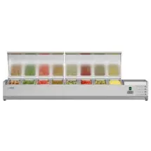 Koolmore SCDC-8P-SSL Eight Pan Countertop Refrigerated Condiment Prep Station 71&quot;