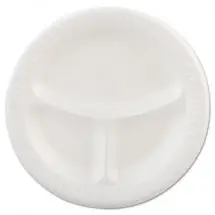 Dart White Laminated Foam 3-Compartment Plates, 9&quot; , 500/Carton