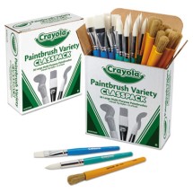 Crayola Large Variety Paint Brush Classpack, Natural Bristle/Nylon, Flat/Round, 36/Set