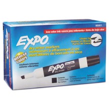 EXPO Low-Odor Dry-Erase Marker, Broad Chisel Tip, Black, 12/Pack