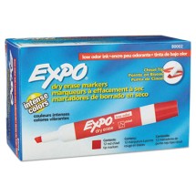 EXPO Low-Odor Dry-Erase Marker, Broad Chisel Tip, Red, 12/Pack