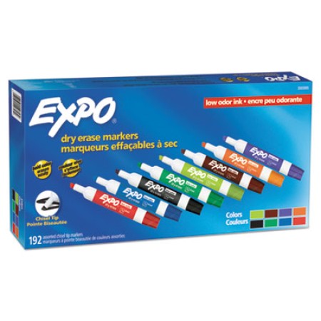 EXPO Low-Odor Dry Erase Marker Office Pack, Broad Chisel Tip, Assorted Colors, 192/Pack