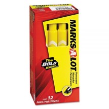 Avery MARKS A LOT Large Desk-Style Permanent Marker, Broad Chisel Tip, Yellow, 12/Pack